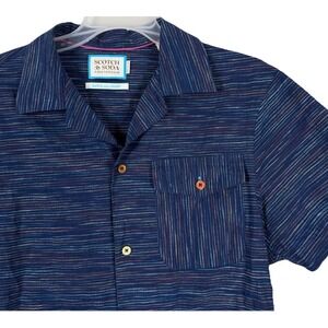 Scotch & Soda Dance All Night Shirt Mens Small Blue Stripe Linen Blend Amsterdam